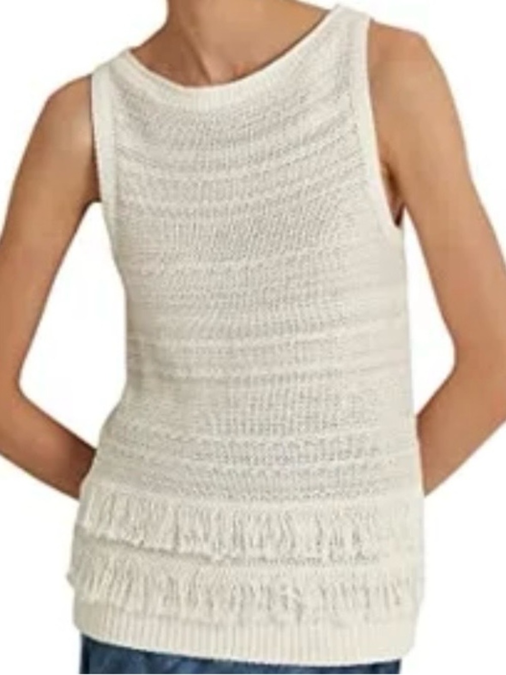 Lauren Ralph Lauren Cream Knit Fringe Sleeveless Tank NWOT